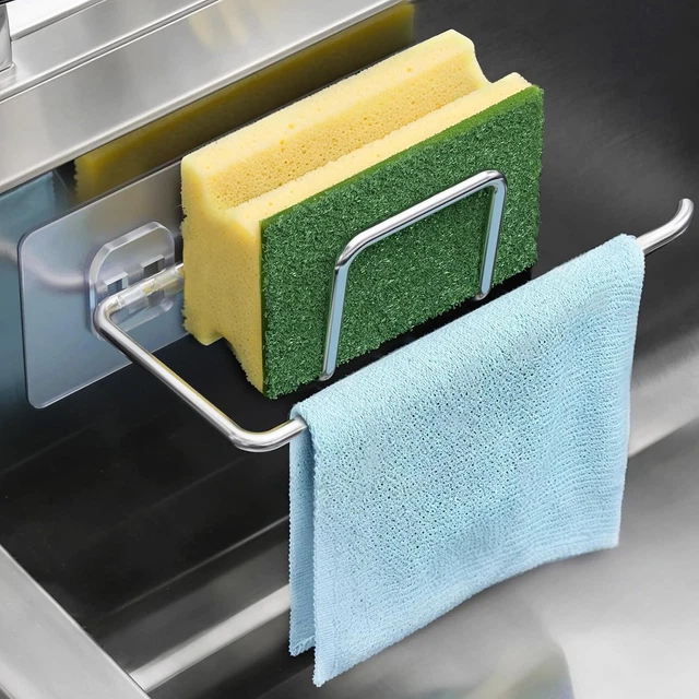 Porta Spugna Autoadesivo In Acciaio Inox - Set Da 4 Pezzi, Per Cucina E Bagno - Design A U Con Drenaggio - Foto 9