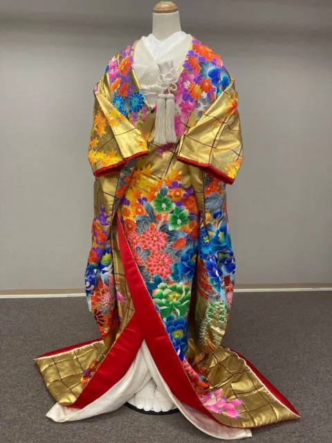 Kimono Iro uchikake Akira Akiyama gold leaf pure silk dress from japan jp