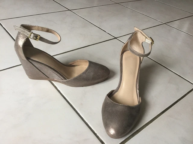 Sandales Compensées JB Martin Cuir Marron Foncé - Taille 41 - Occasion Parfait état