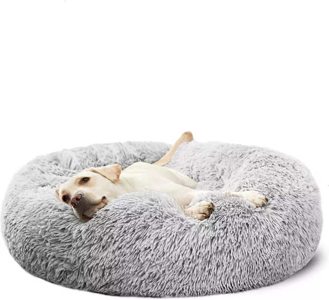 Large Faux Fur Pillow Donut Plush Calming Dog Cat Pet Bed Mat Kennel Caushion