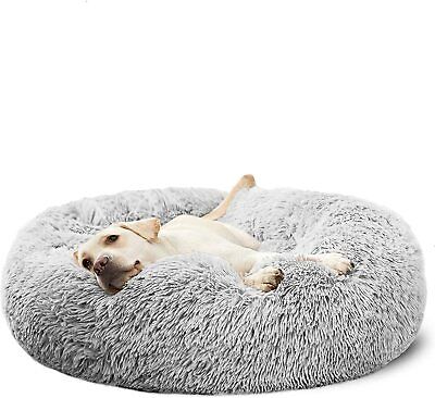 Sleeping Faux Fur PillowPet Donut Cuddler Round Plush Calming Dog Bed Cat Bed