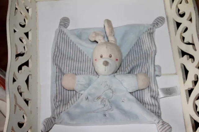 DOUDOU SIMBA TOYS KIABI LAPIN PLAT BLEU RAYE ETOILE ARGENT  Excellent état