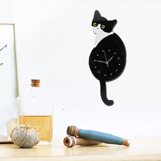 Tail Wagging Cat Design Wall Clock Silence Pendulum Clock Home Decoration 04 3