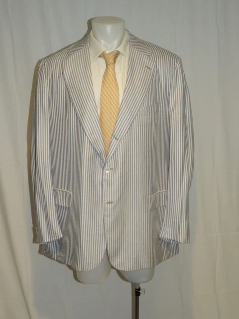 Kiton Bespoke Vicuna Blend White Blue Stripe Seersucker Style Sport Coat 52XL Kiton Bespoke Vicuna Blend White Blue Stripe Seersucker Style Sport Coat 52XL
