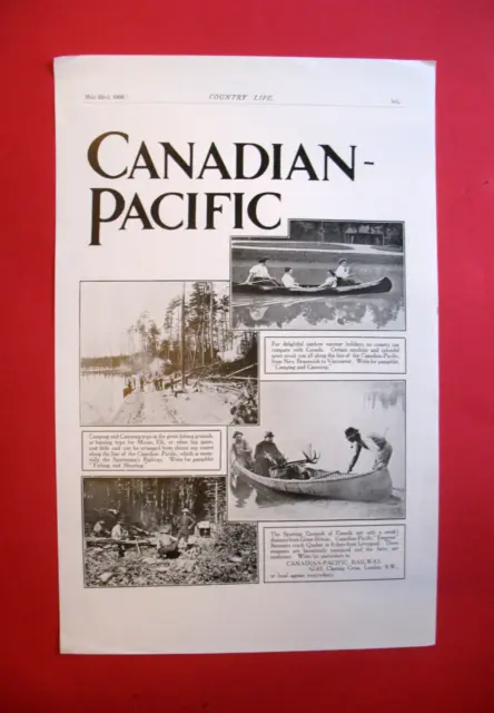 Publicite De Presse Canadian Pacific Camping And Canoeing Tourisme Ad 1909