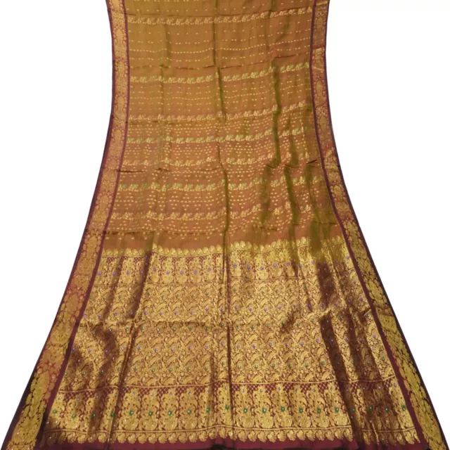 Vintage Rosso Mattone Doppio Tono Sari 100% Pura Seta Zari Tessuta Broccato