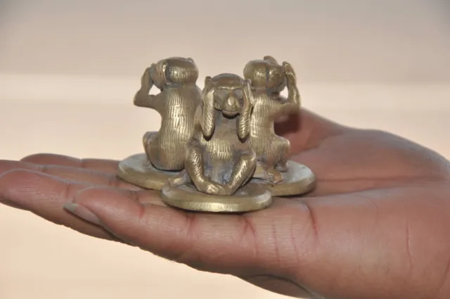 Vintage Fine Brass Solid Handcrafted Gandhiji's Three Monkey Figurines