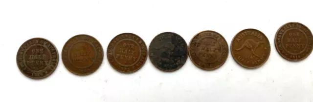 1911 - 1947 Australian Half Penny Coins Set, 7