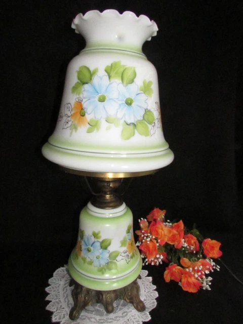 Vtg Victorian Style Handpainted Green Hurricane Gwtw Parlor Table Lamp 26" 3 Way
