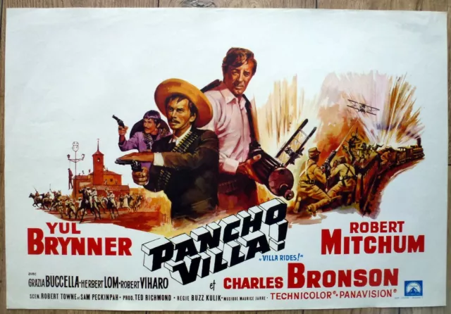 belgian poster western VILLA RIDES , ROBERT MITCHUM, YUL BRYNNER, train avion