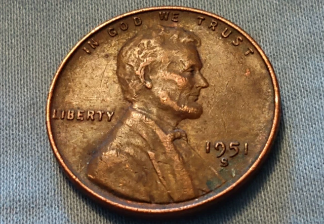 1951 S Lincoln Wheat Penny Cent, US Coins