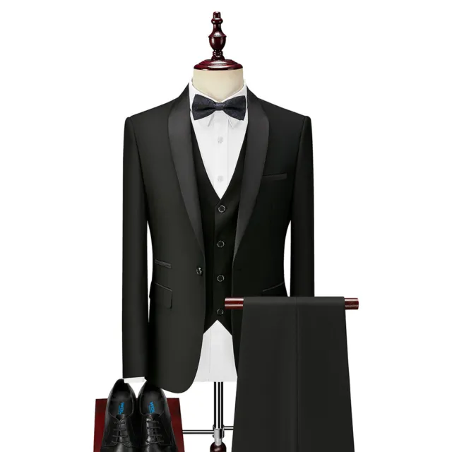 3-Piece Men’s Suit Business Slim Suit Wedding Party Blazer Jacket Vest & Pants