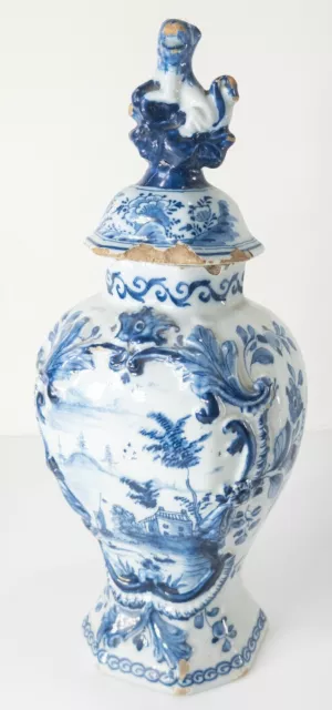 Antique Dutch Delft 18th Century Blue and White Hexagonal Garniture Vase