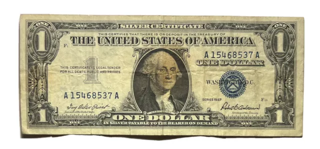 VG Series 1957 US One 1 Dollar Bill Silver Certificate Blue Seal Banknote