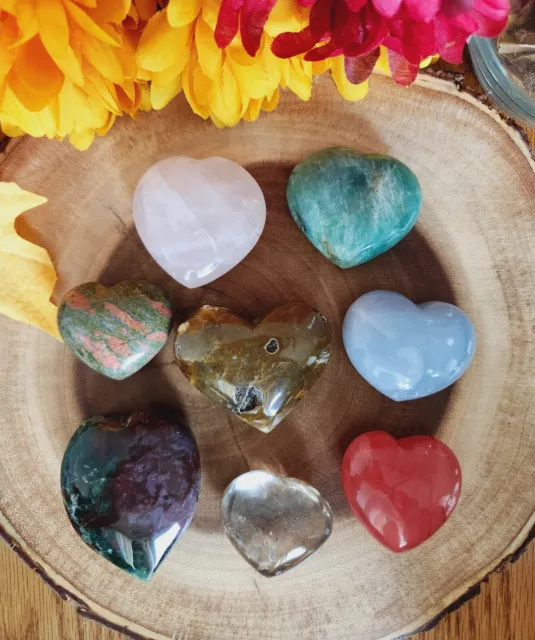 Genuine Amazonite, Agate, Quartz, Jasper Small Heart Carving Bundle #2