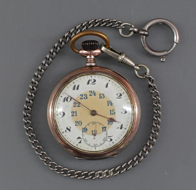 9020029 Argento Herren-Taschenuhr Circa 1900 800er Argento Movimento Läuft