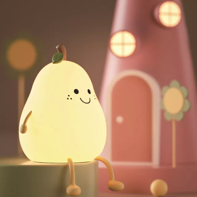 Silicone LED Table Lamp Cute Pear 7Color Changing Soft Kids Bedroom Night Light