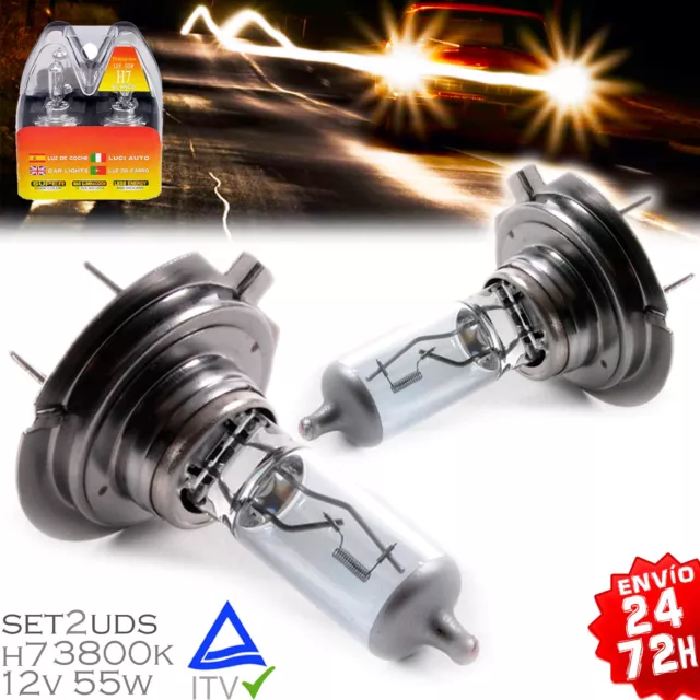 2X Bombillas Lampara Halogena H7 Luz Amarilla 3800K 55W 12V Car Lamp Moto Coche