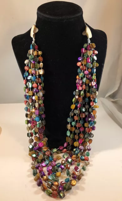 Vintage Genuine Stone Multi Colored Multi Strand Necklace By Jules 24”  B43