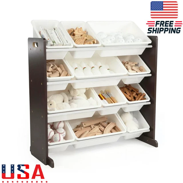 CHILDREN TOY STORAGE Organizing Rack Shelf W/12 Bins Bedroom Playrooms