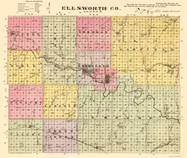 Ellsworth County Kansas - Everts 1887 - 23.00 x 27.21