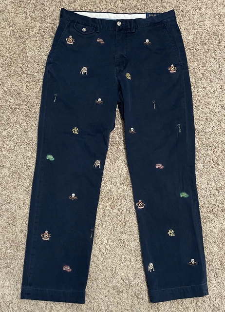 Polo Ralph Lauren Men's Blue Embroidered Dog Crest Hat Chino Pants, 32x29