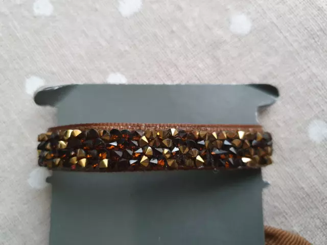 Bracelet cordon marron tissu strass dorés ajustable - neuf - Idée cadeau