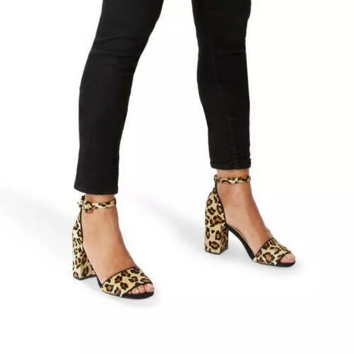 NEW KG KURT Geiger Tan Black Leopard Skin Mid Block Heel Smart Sandals ...
