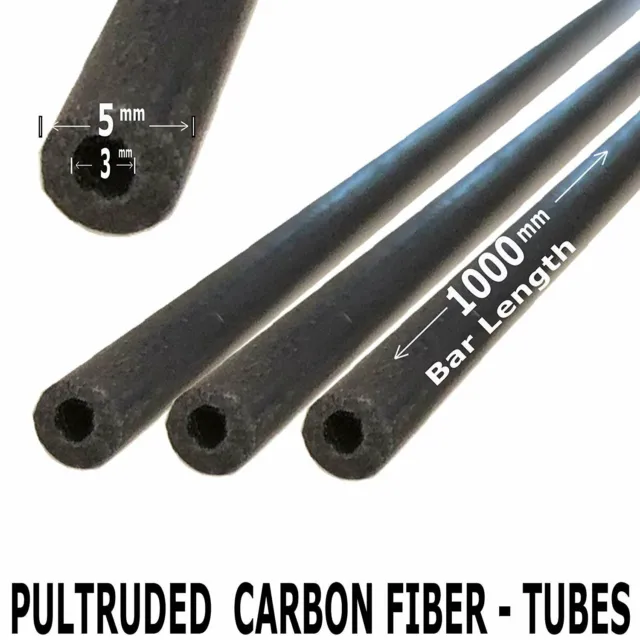 (1) Piece - 5mm x 3mm x 1000mm Carbon Fiber Tube - Pultruded Round Tube...