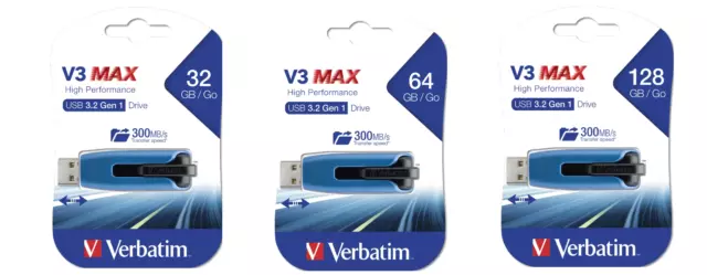 Verbatim V3 MAX USB 3.2 Drive 32GB/64GB/128GB