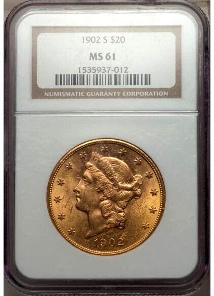 1902-S $20 Gold Double Eagle - NGC MS 61