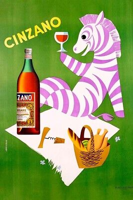 Poster Manifesto Locandina Pubblicitaria Stampa Vintage Vermouth Cinzano Drink