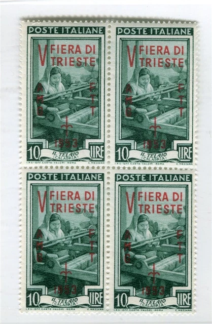 ITALY; 1950s Trieste Optd. issue fine MINT MNH Unmounted BLOCK of 4,
