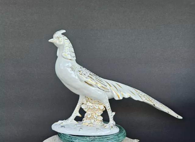 Vintage Large Ceramic Figurine Pheasant Italy Majolica faience Porcelain Statue