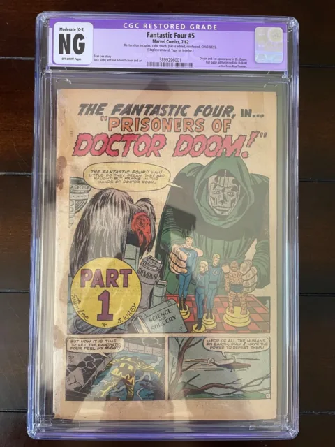Fantastic Four 5 CGC NG Origin and 1st Dr. Doom Restored NG Marvel Comic RC1-7