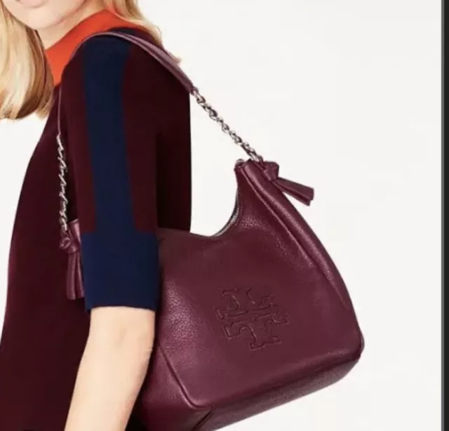 Tory Burch Harper Hobo Handbag Maroon  Shoulder Zip Top