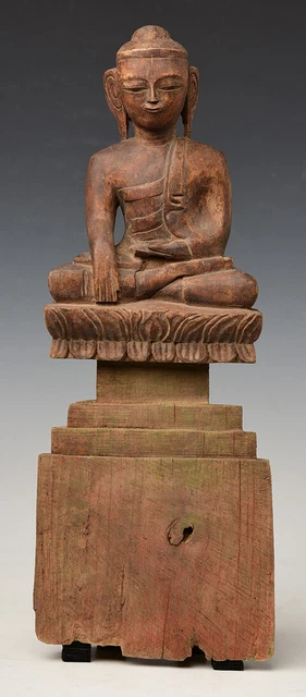 18th Century, Shan, Antique Burmese Wooden Seated Buddha
