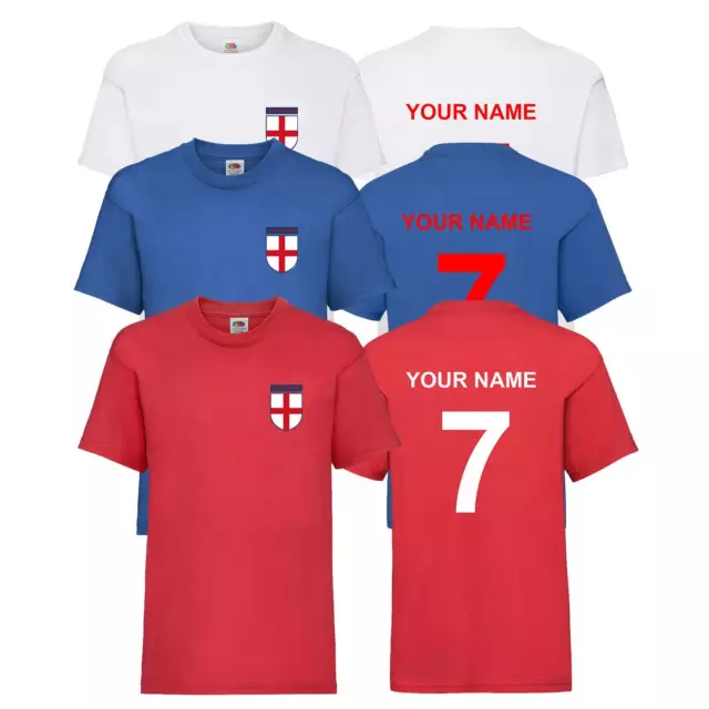 New Adults Unisex Personalised England Football Cotton T-Shirt Name Number Tee