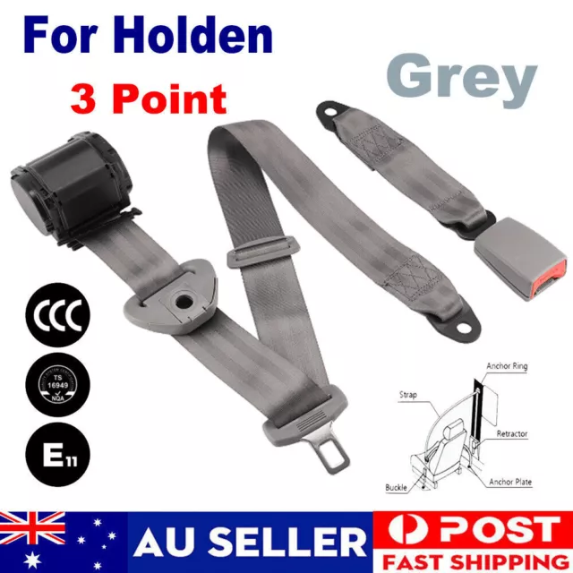 For Holden Cars 3 Point Universal Seat Belt Retractable Seatbelt Lap Strap Grey^