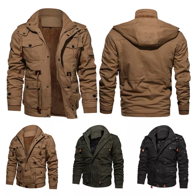 Mens Winter Fleece Lined Jacket Warm Casual Tactical Hooded Zip Up Coat Outwear⊱