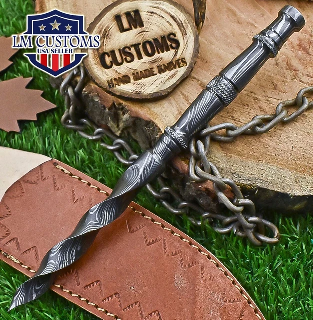 Hand Forged Knife USA Ice Pick Hunting Knife Damascus Wootz Camping Rare