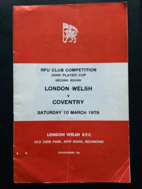 1979 LONDON WELSH v COVENTRY programme - John Player Cup 2nd Round