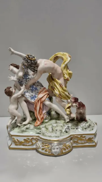 Capodimonte Porcelain Figure with Poseidon, Cerberus and Woman with A Child