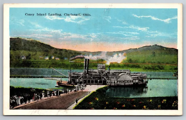 Excursion Steamer Princess Side Wheel Ohio River Coney Island Dock Postcard K20