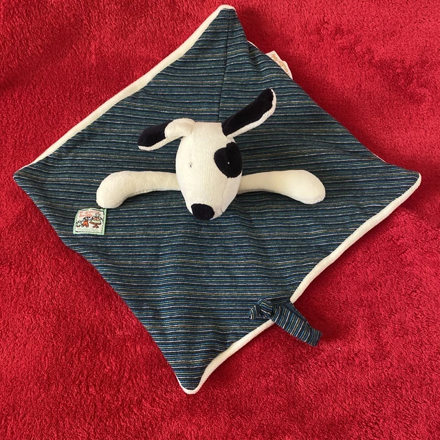 Doudou Plat Chien Julius Ecru Œil Noir Rayures LA GRANDE FAMILLE MOULIN ROTY