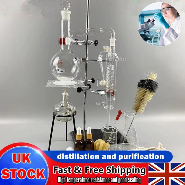 GLASS CHEMISTRY LAB Glassware Kit Lab Distillation Apparatus With Stand Full Kit £89.00
