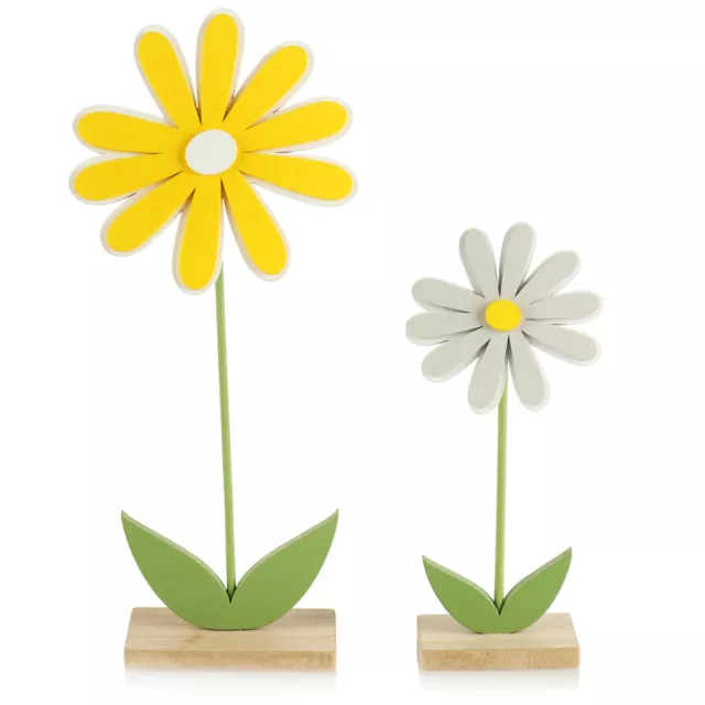 2x Deko Aufsteller für Frühling oder Sommer - Blumen aus Holz [Auswahl variiert]