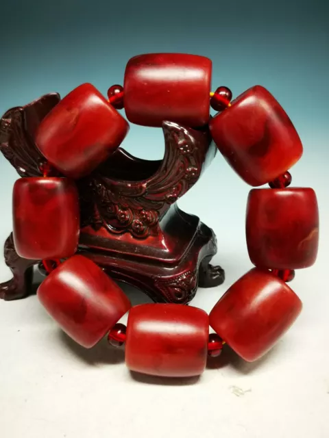 25mm Natural Big RED Beeswax Beads Hand Polished Prayer Beads Bracelet F10