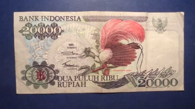 Indoneasia 20,000 Rupiah Banknote 1992.