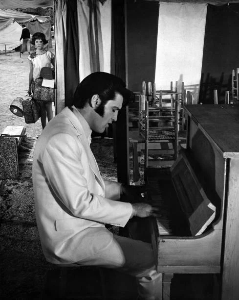 Elvis Presley Posed Playing Piano With Sideburns Old Music Photo